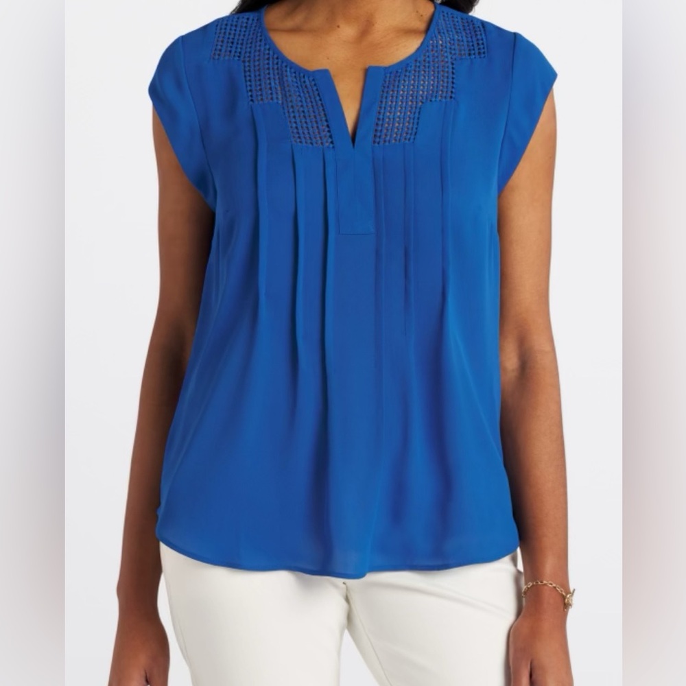 Daniel Rainn Estefany Lace Detail Split Neck Blouse XL Cobalt
